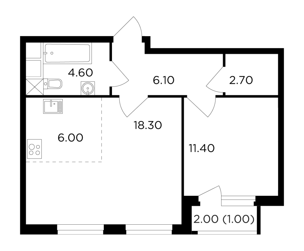 2-комнатная квартира 50.1 м2, 7-й этаж