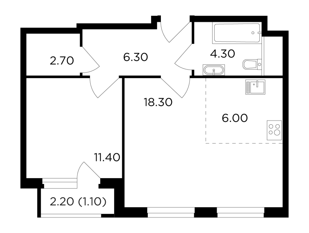 2-комнатная квартира 50.1 м2, 14-й этаж