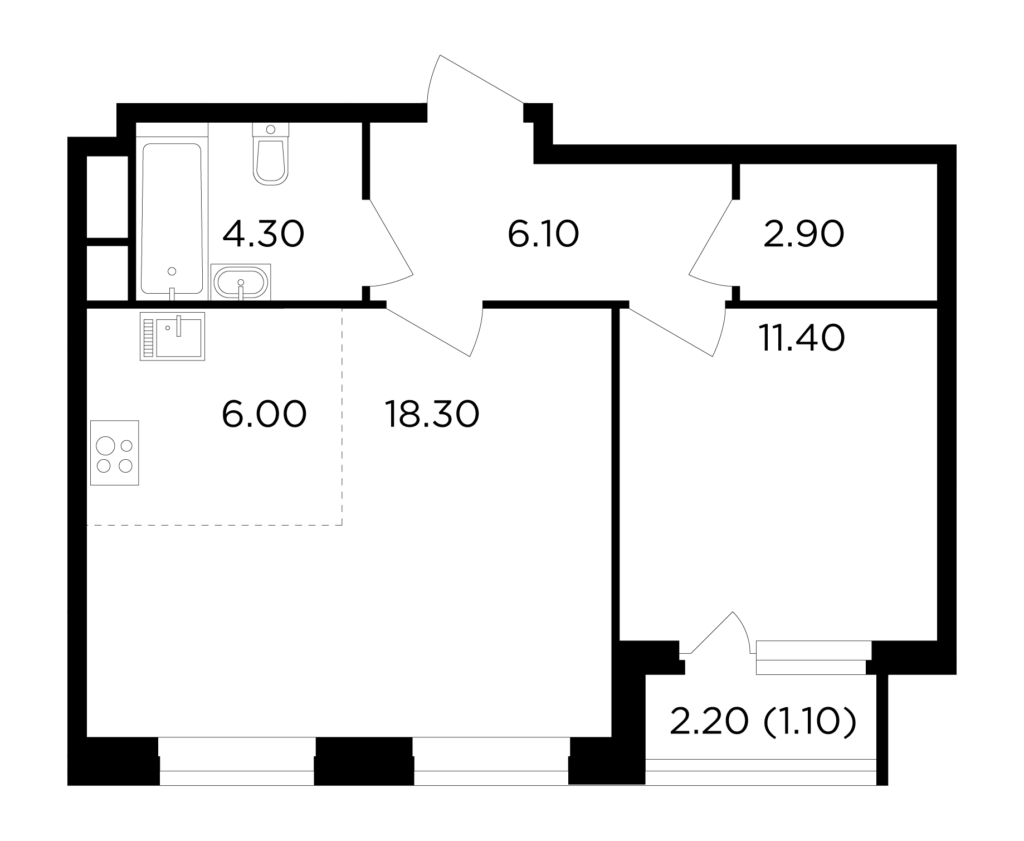 2-комнатная квартира 50.1 м2, 10-й этаж