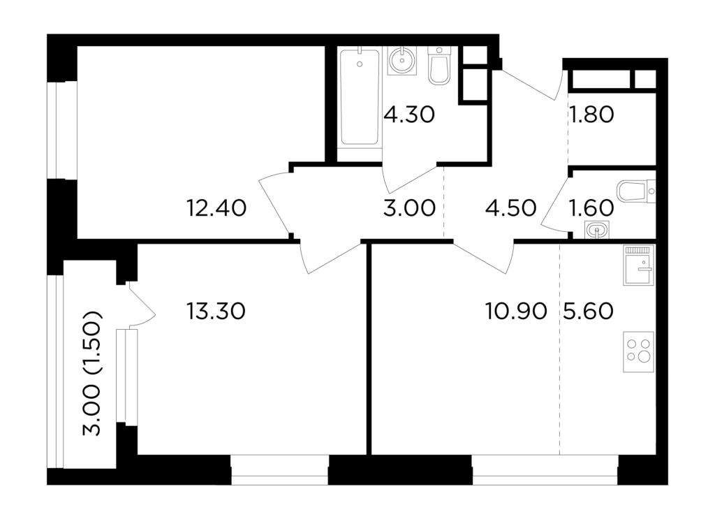 3-комнатная квартира 58.9 м2, 10-й этаж