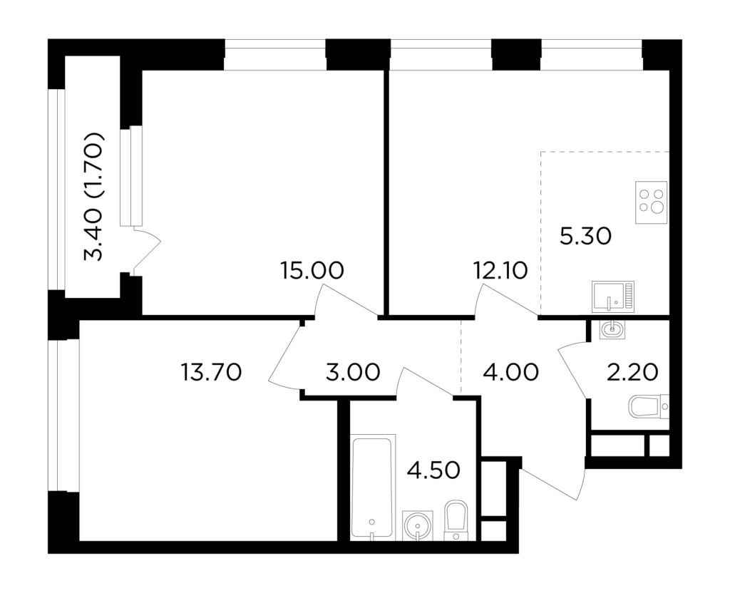 3-комнатная квартира 61.5 м2, 10-й этаж