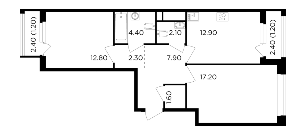 2-комнатная квартира 63.6 м2, 10-й этаж