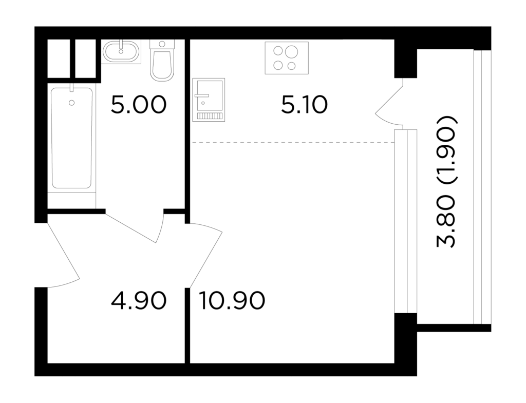 1-комнатная квартира 27.8 м2, 10-й этаж