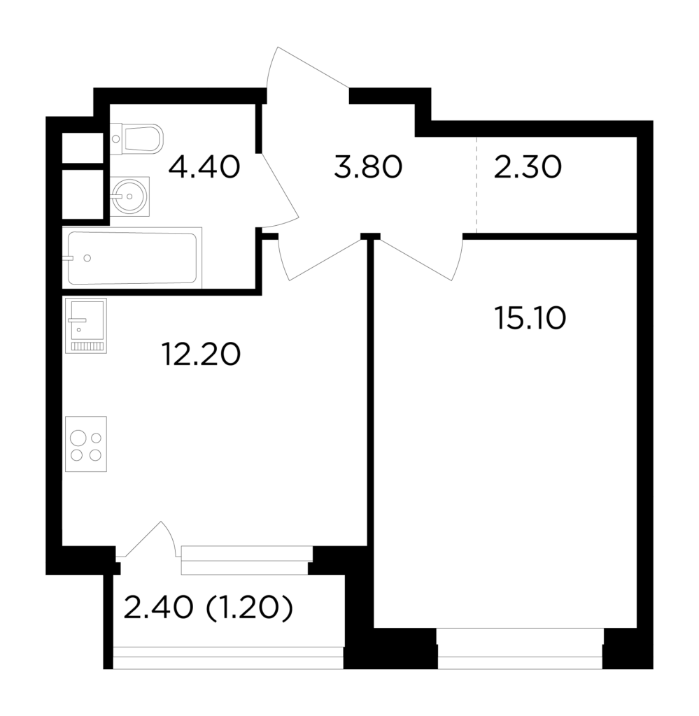 1-комнатная квартира 39 м2, 10-й этаж