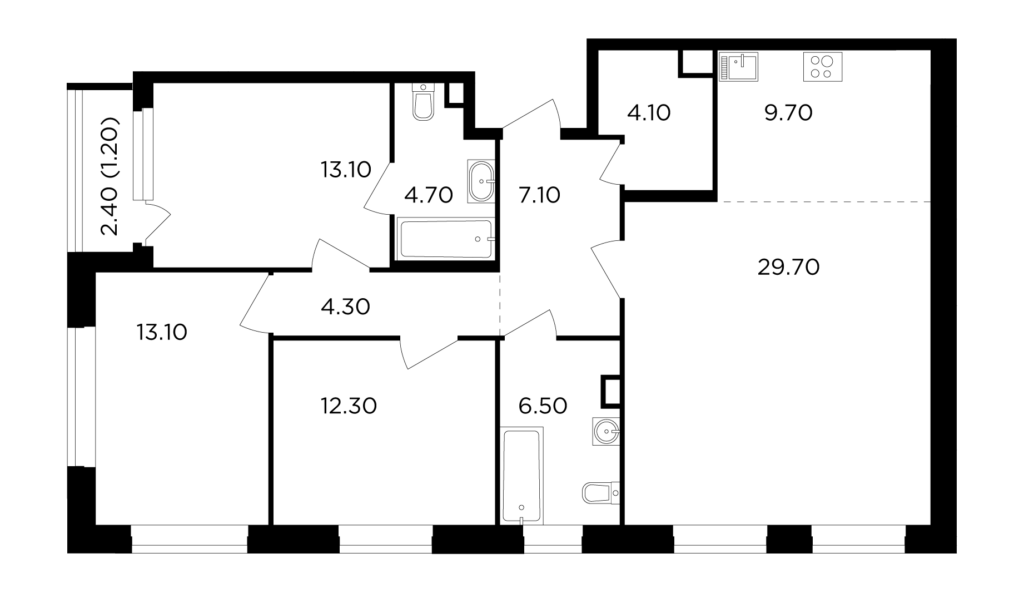 4-комнатная квартира 105.8 м2, 2-й этаж