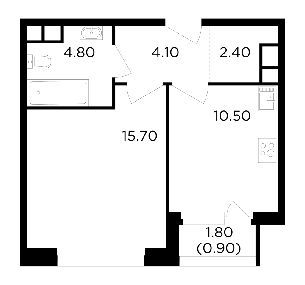1-комнатная квартира 38.4 м2, 10-й этаж
