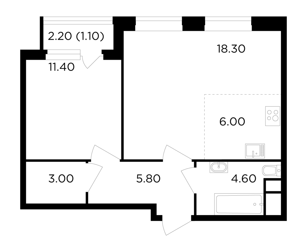 2-комнатная квартира 50.2 м2, 8-й этаж