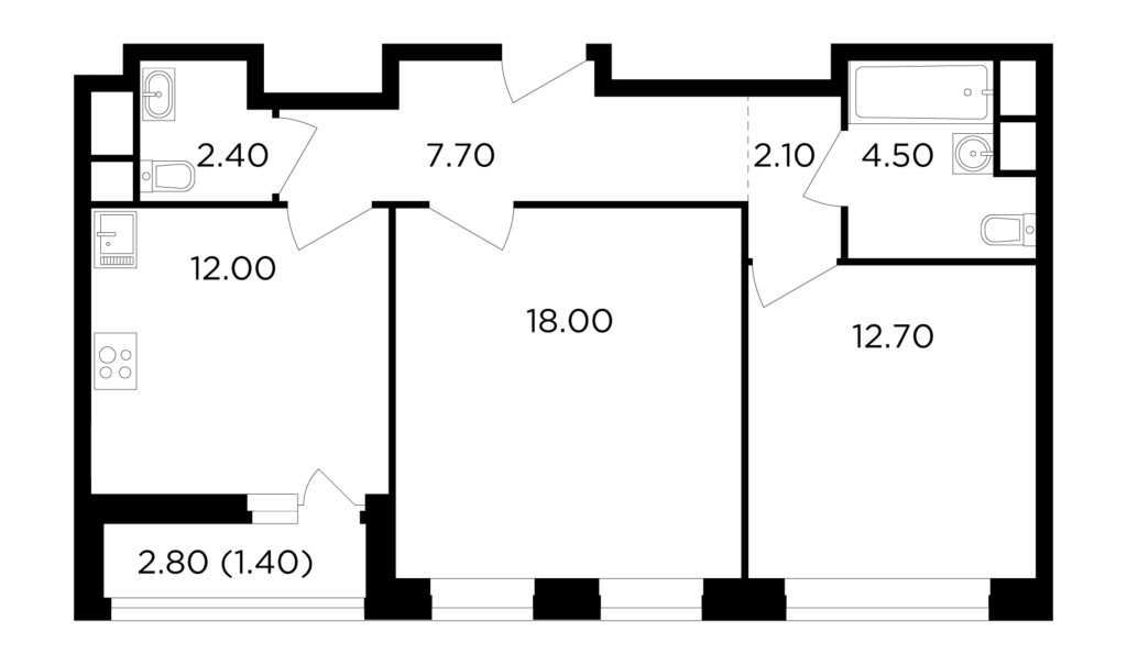 2-комнатная квартира 60.8 м2, 10-й этаж