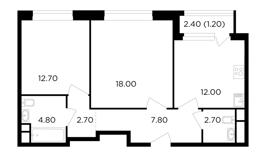 2-комнатная квартира 61.9 м2, 10-й этаж