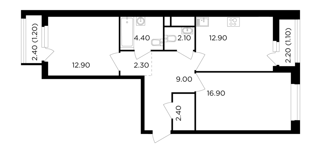 2-комнатная квартира 65.2 м2, 10-й этаж