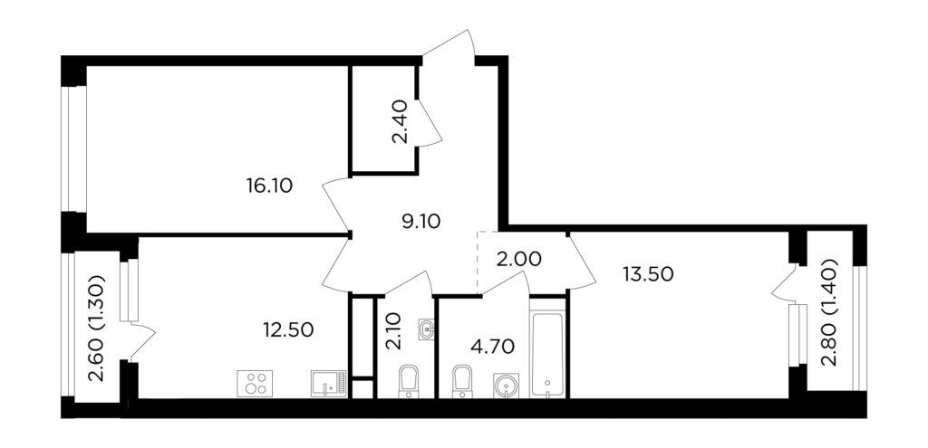 2-комнатная квартира 65.1 м2, 5-й этаж
