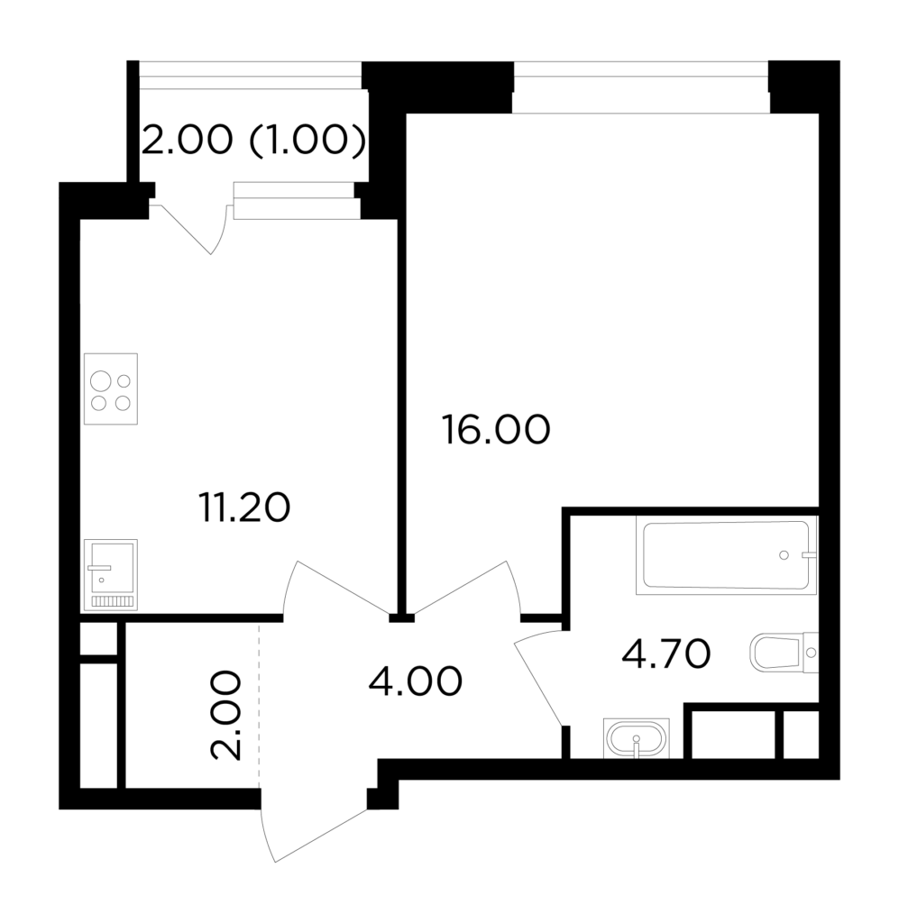 1-комнатная квартира 38.9 м2, 17-й этаж