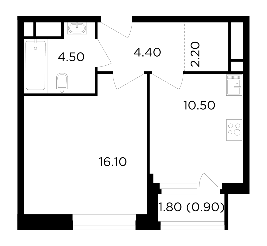 1-комнатная квартира 38.6 м2, 17-й этаж