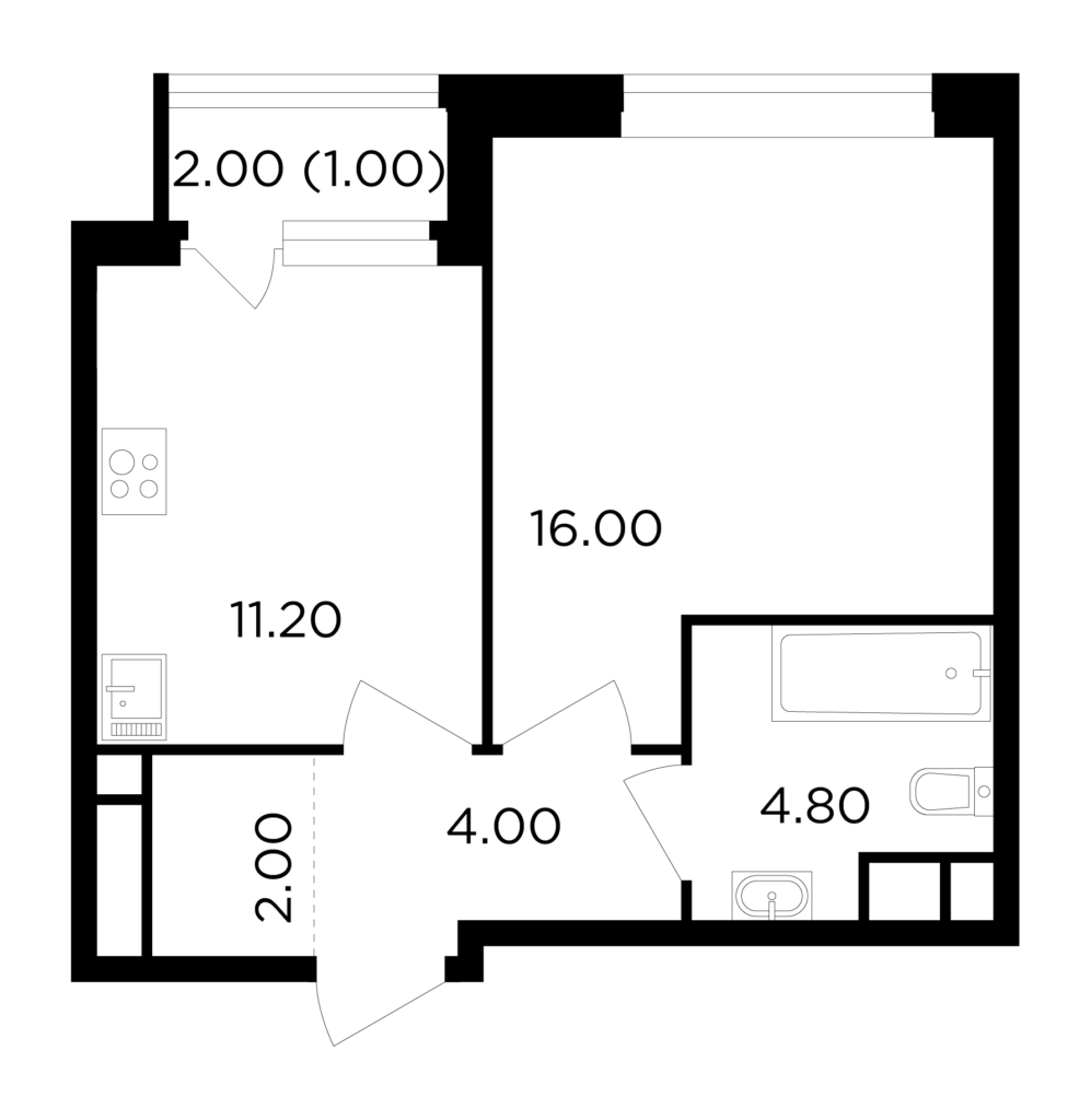 1-комнатная квартира 39 м2, 10-й этаж