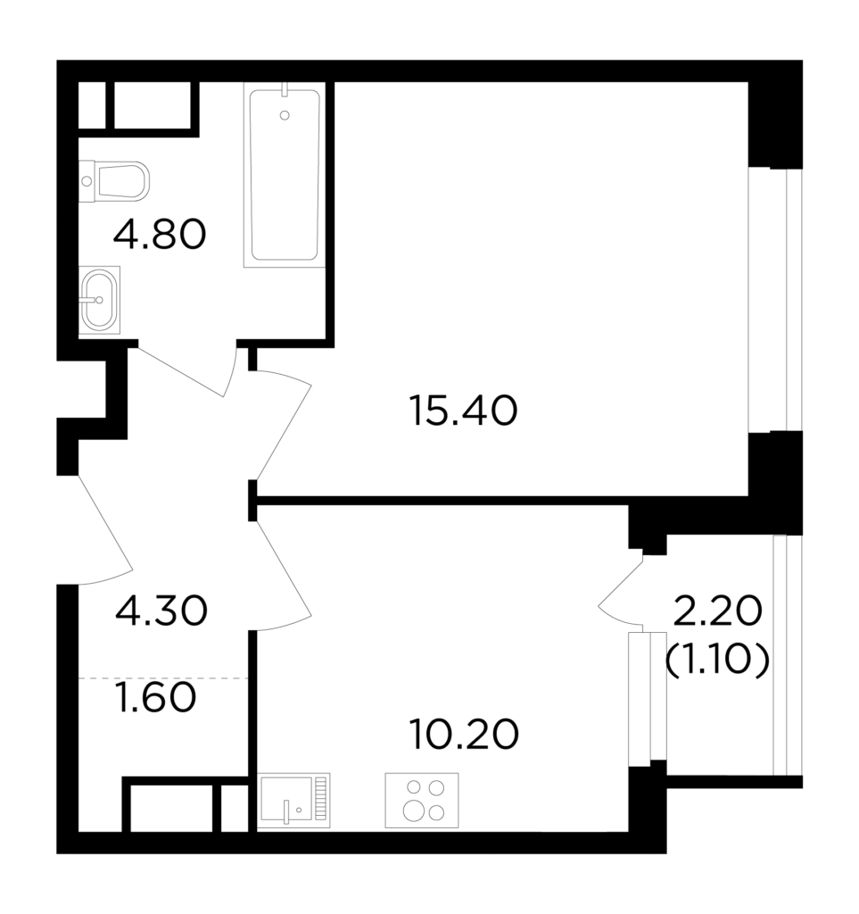 1-комнатная квартира 37.4 м2, 15-й этаж