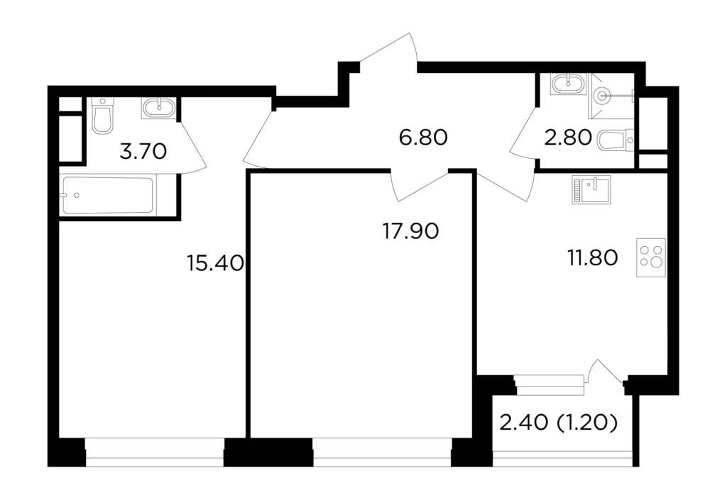 2-комнатная квартира 59.6 м2, 10-й этаж