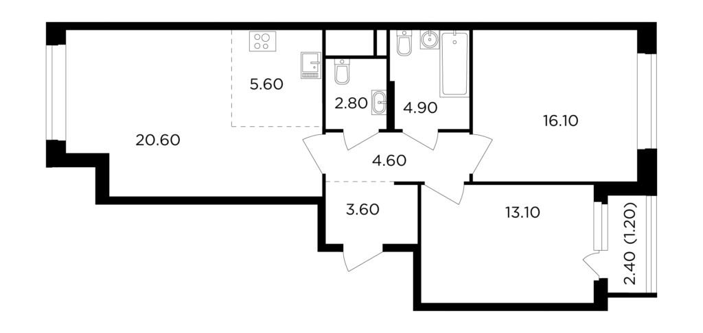 3-комнатная квартира 72.5 м2, 5-й этаж
