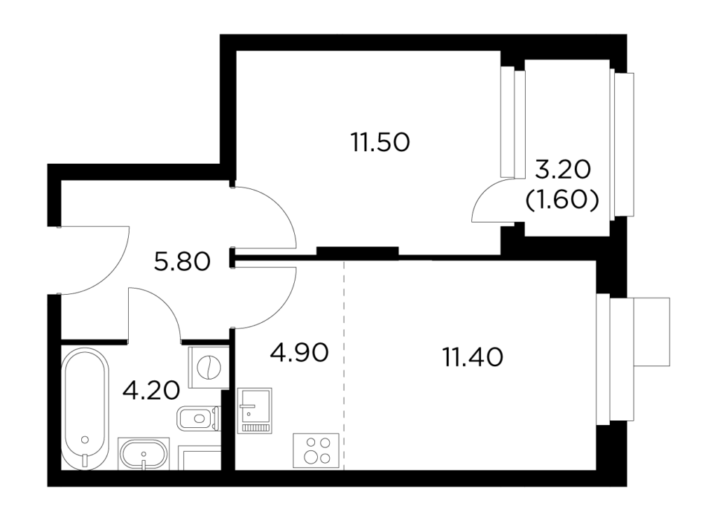 2-комнатная квартира 39.4 м2, 3-й этаж