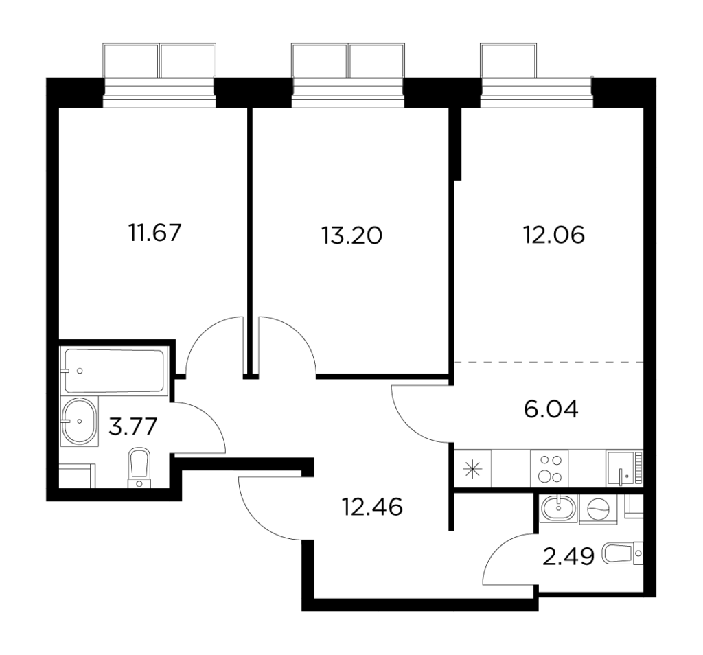 3-комнатная квартира 61.69 м2, 3-й этаж