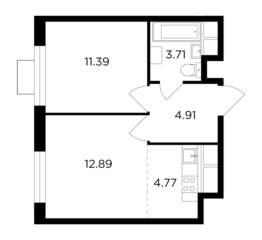 2-комнатная квартира 37.67 м2, 21-й этаж