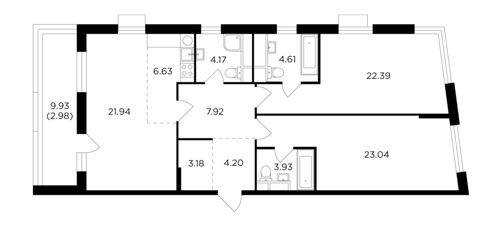 3-комнатная квартира 104.99 м2, 25-й этаж