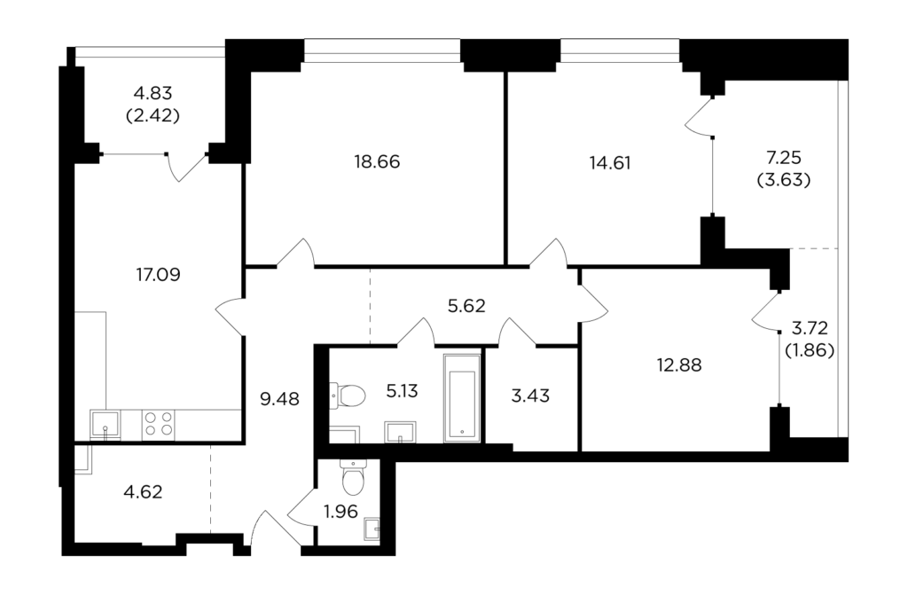 3-комнатная квартира 101.39 м2, 2-й этаж