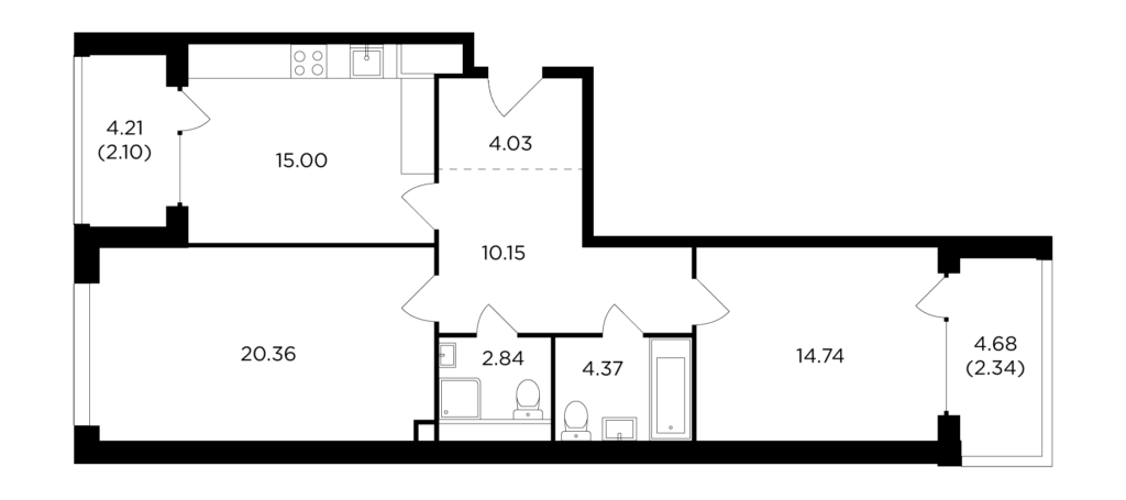 2-комнатная квартира 75.93 м2, 16-й этаж
