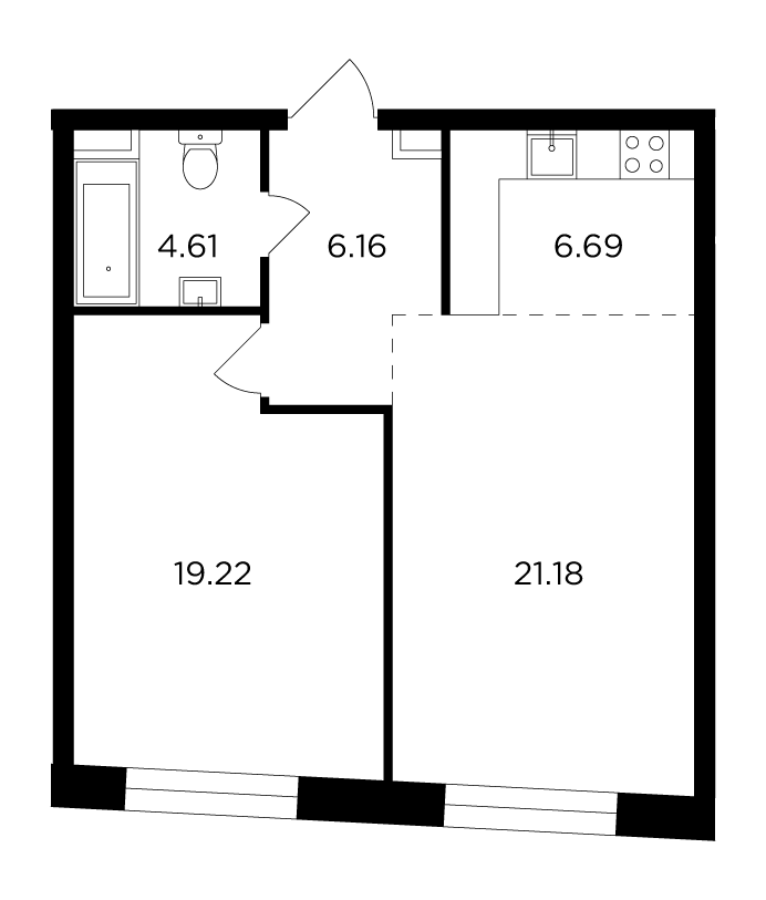 2-комнатная квартира 57.86 м2, 14-й этаж