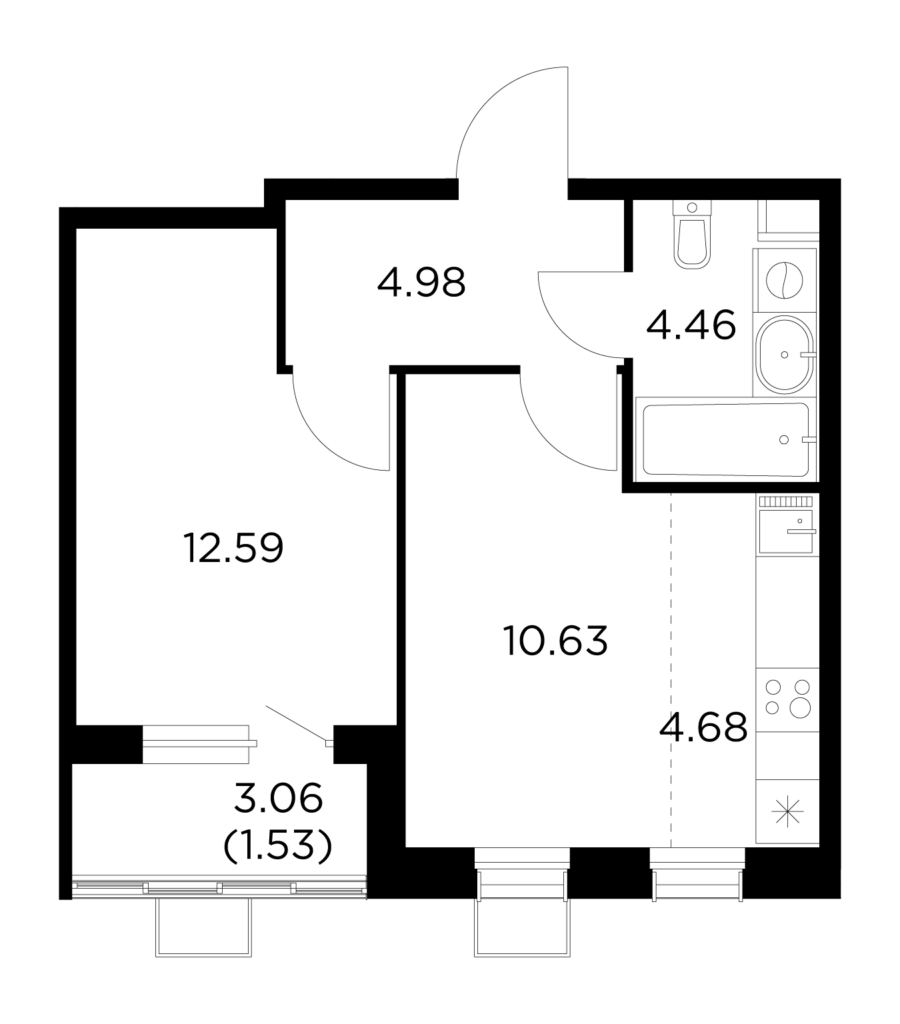 2-комнатная квартира 38.87 м2, 6-й этаж