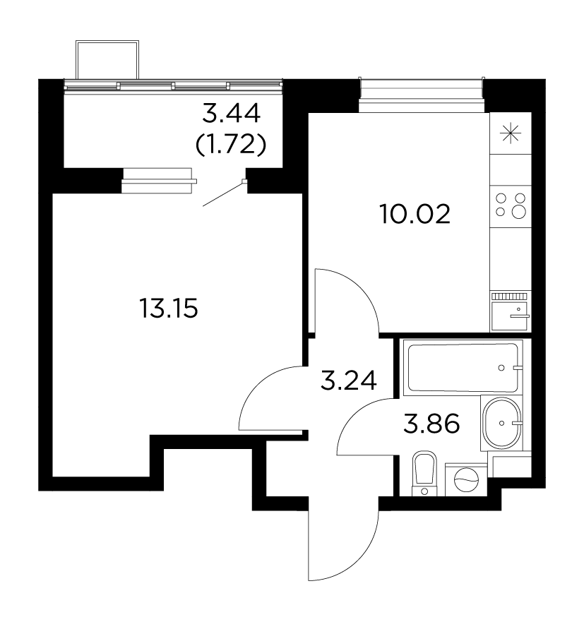 1-комнатная квартира 31.99 м2, 4-й этаж