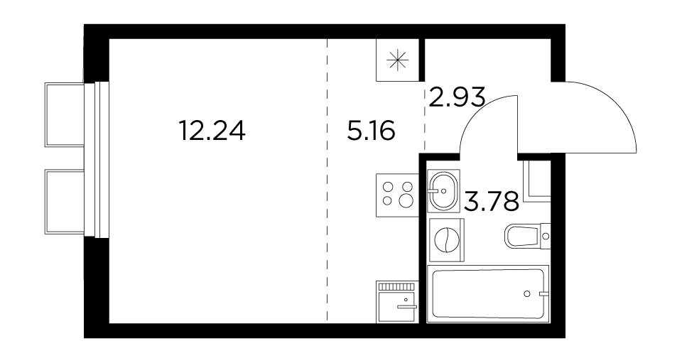 1-комнатная квартира 24.11 м2, 5-й этаж