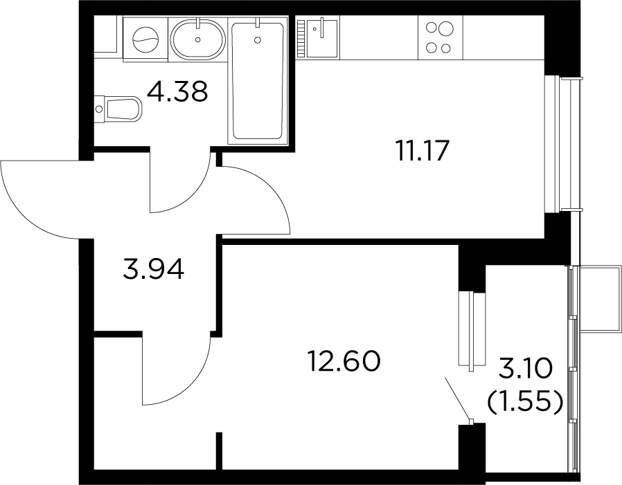 1-комнатная квартира 33.64 м2, 10-й этаж