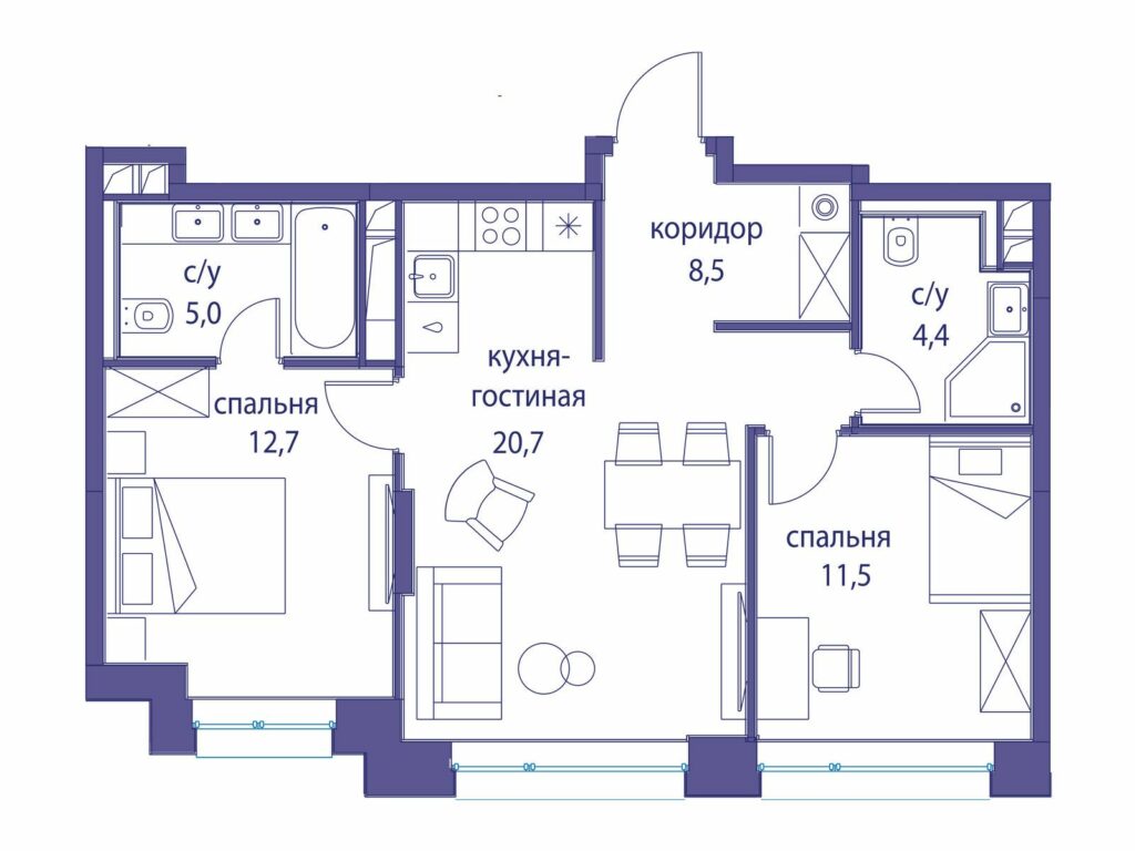 2-комнатная квартира 62.8 м2, 12-й этаж